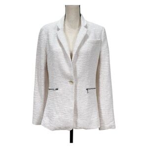 STATE Women’s White Textured Blazer Jacket Size 8 – Modern Tailored One Button